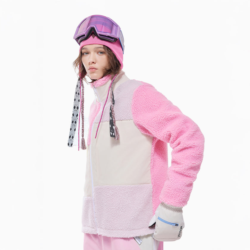 Vector Peach Pink Patch Darn Fleece Jacket