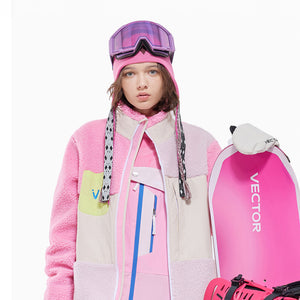 Vector Peach Pink Patch Darn Fleece Jacket