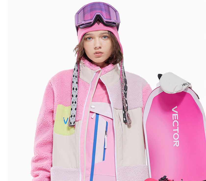 Vector Peach Pink Patch Darn Fleece Jacket