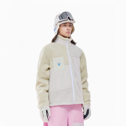 Vector Cream White Patch Darn Fleece Jacket - Unisex