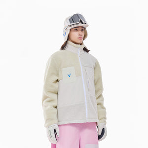 Vector Cream White Patch Darn Fleece Jacket - Unisex