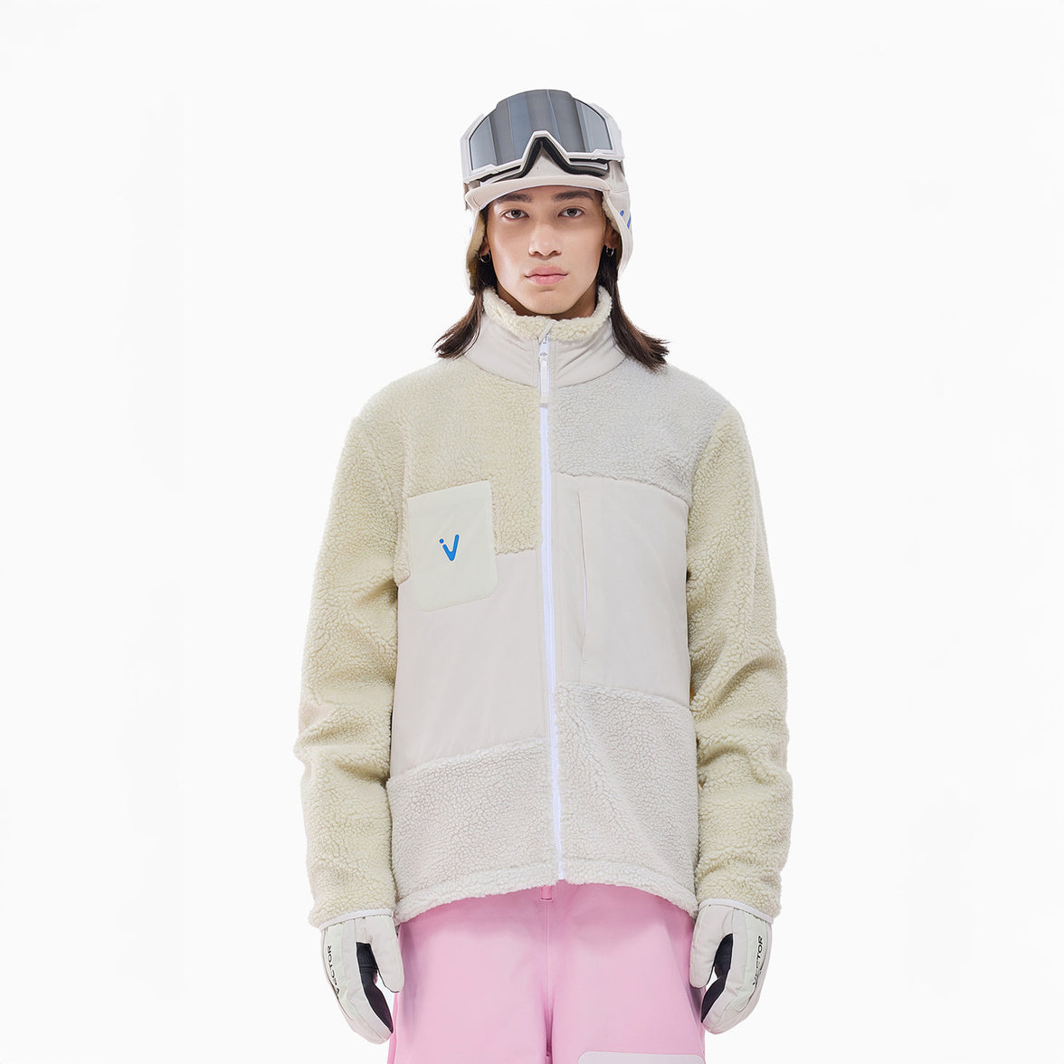 Vector Cream White Patch Darn Fleece Jacket - Unisex