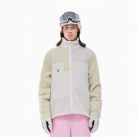 Vector Cream White Patch Darn Fleece Jacket - Unisex