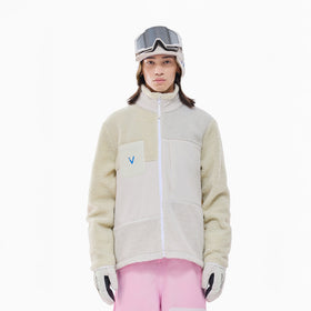 Vector Cream White Patch Darn Fleece Jacket - Unisex