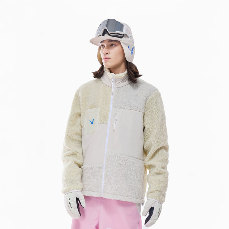 Vector Cream White Patch Darn Fleece Jacket - Unisex