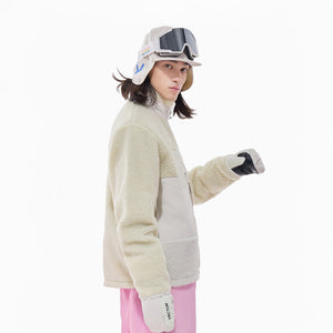 Vector Cream White Patch Darn Fleece Jacket - Unisex