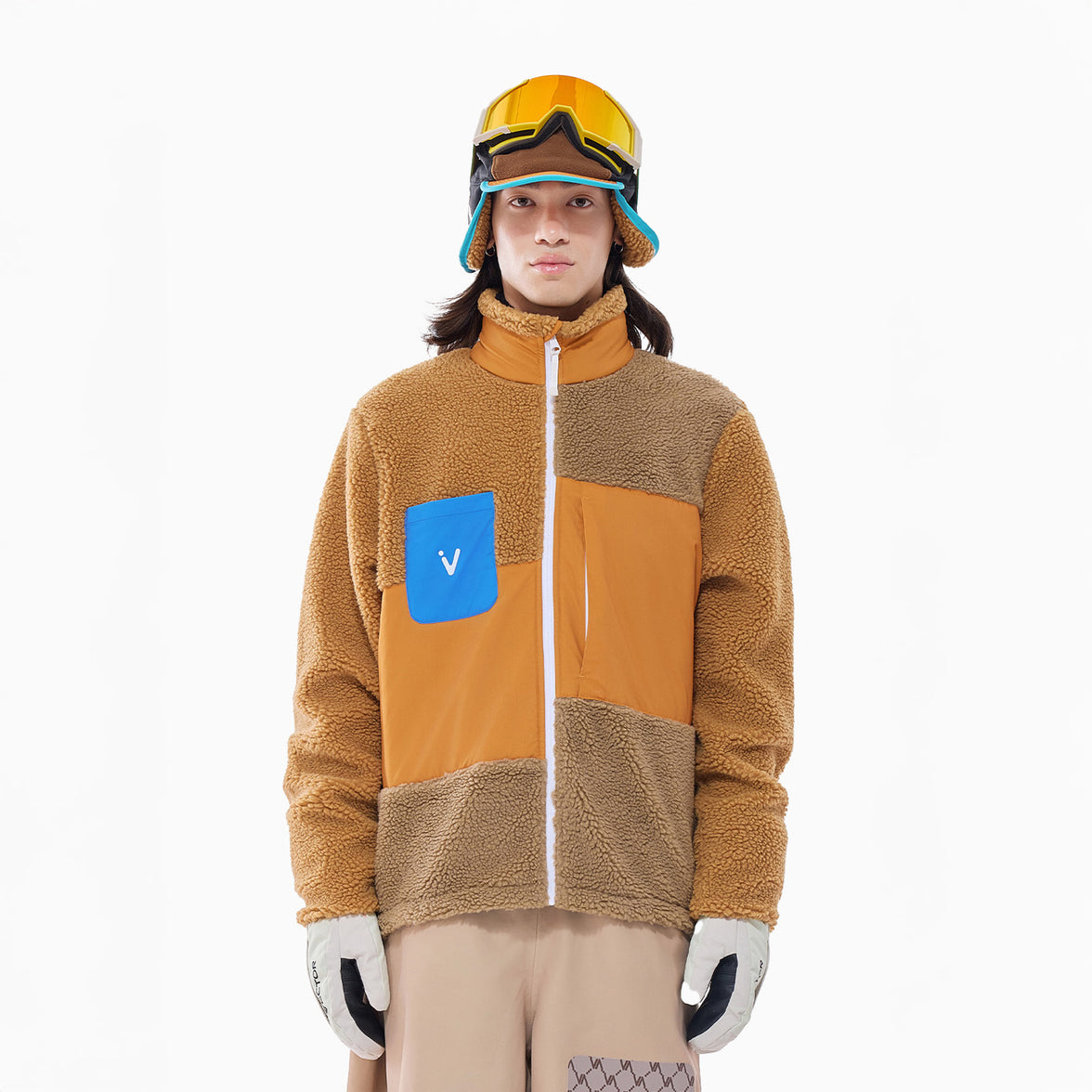 Vector Brown Patch Darn Fleece Jacket - Unisex