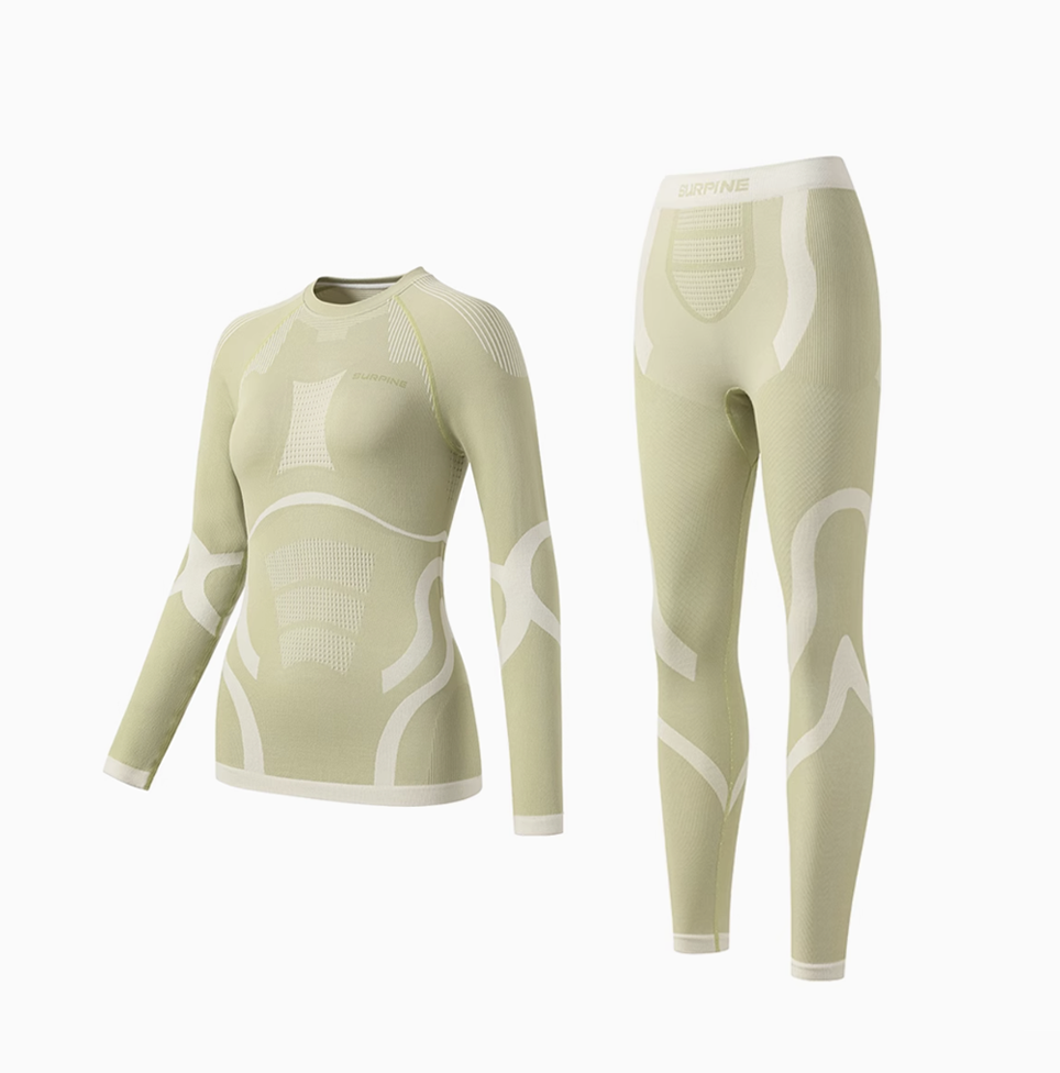 Surpine Women Light Green Merino Wool Base Layer Top