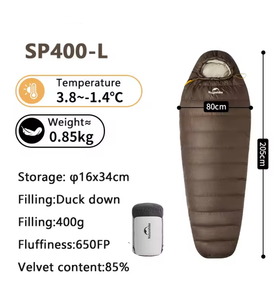 Naturehike Snow Petrel SP400 down mummy sleeping bag, 400 g duck down fill, lightest model in the range.