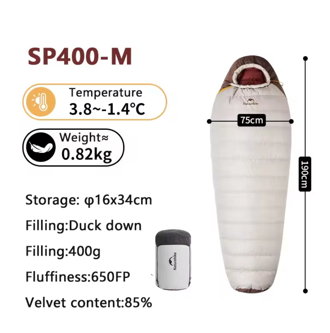 Naturehike Snowbird Mummy Down Sleeping Bag SP400