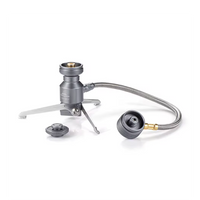 Campingmoon Z23‑VC butane adapter with tripod stand and stainless braided hose, for remote connection to EN417 canister devices.