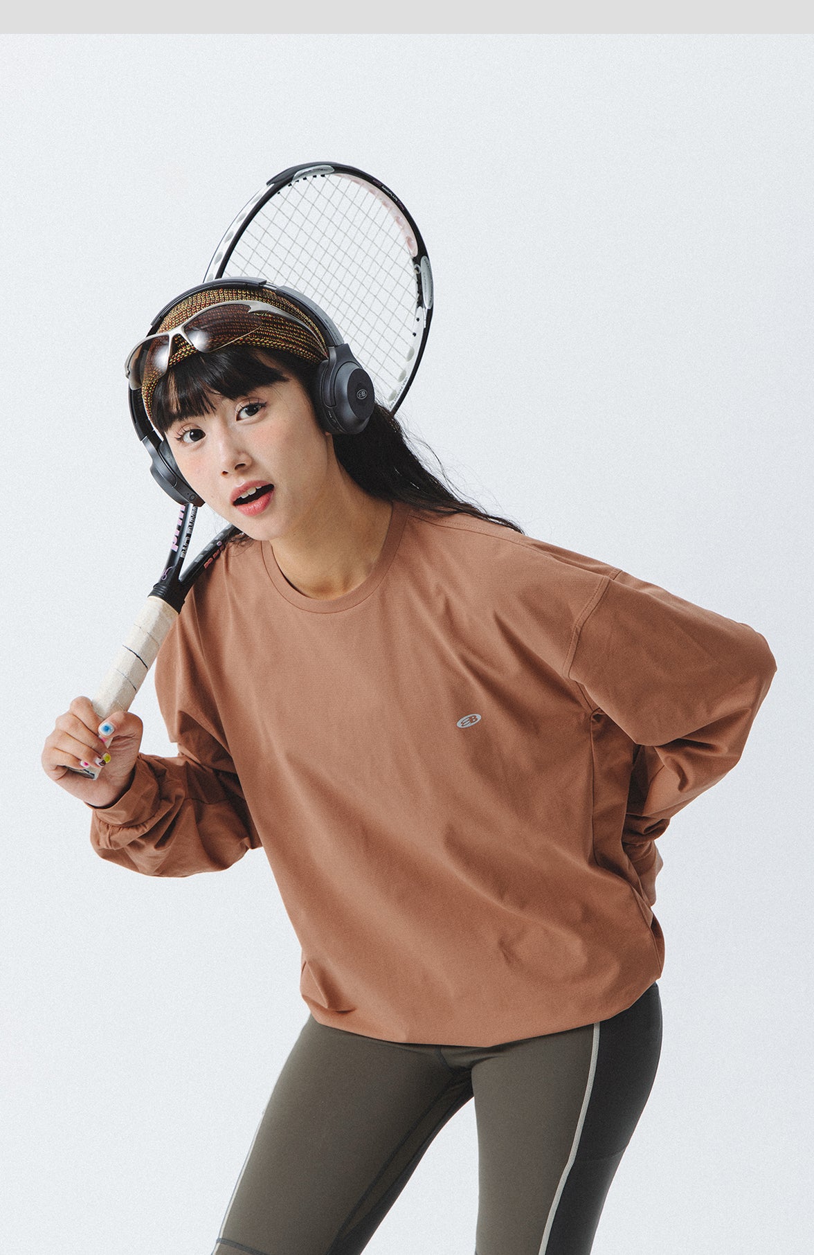 Blue Drawstring Training Unisex Long Sleeve T-shirt