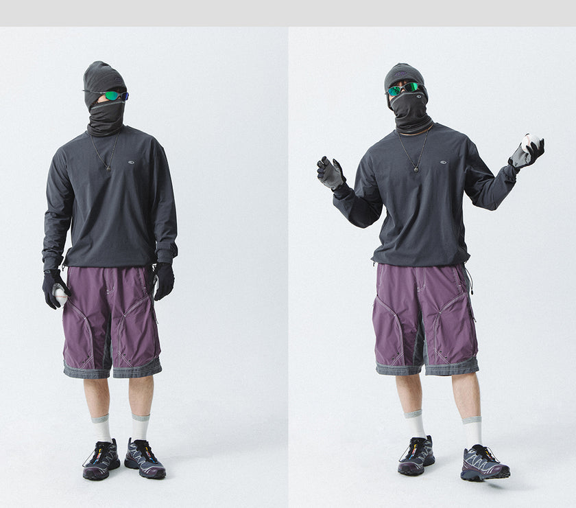 Blue Drawstring Training Unisex Long Sleeve T-shirt