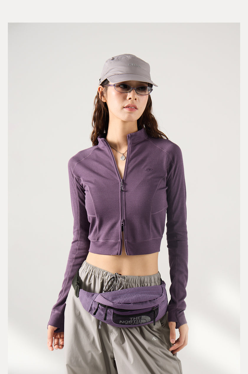 Blue Wool Waffle-Knit Women's Cardigan