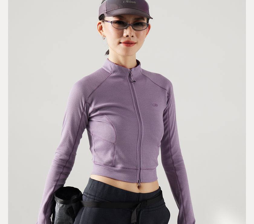 Blue Wool Waffle-Knit Women's Cardigan