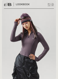 Blue Stand Collar Training Long Sleeve Ladies T-shirt