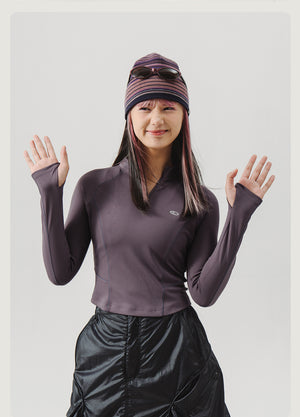 Blue Stand Collar Training Long Sleeve Ladies T-shirt