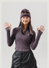 Blue Stand Collar Training Long Sleeve Ladies T-shirt