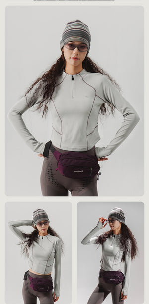 Blue Stand Collar Training Long Sleeve Ladies T-shirt