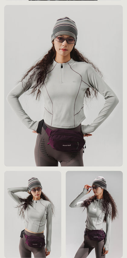 Blue Stand Collar Training Long Sleeve Ladies T-shirt