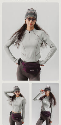 Blue Stand Collar Training Long Sleeve Ladies T-shirt