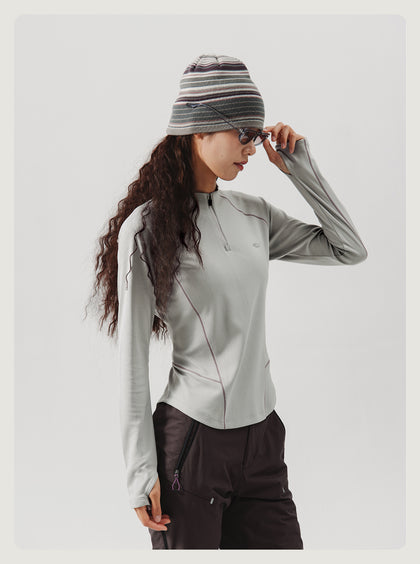 Blue Stand Collar Training Long Sleeve Ladies T-shirt