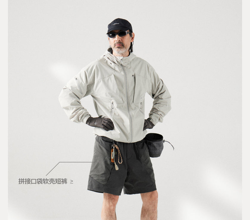 Blue Structured Soft-Shell Hooded Jacket