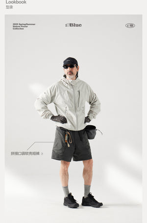 Blue Structured Soft-Shell Hooded Jacket