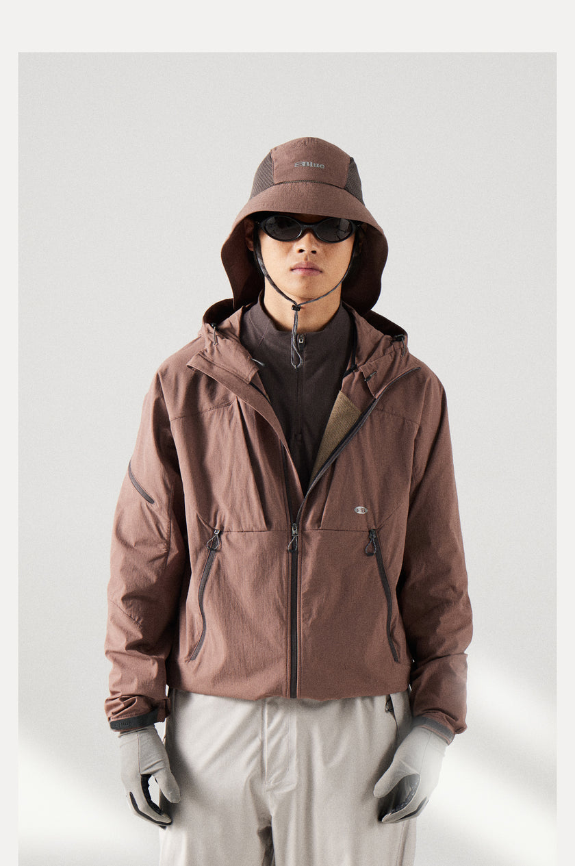 Blue Structured Soft-Shell Hooded Jacket