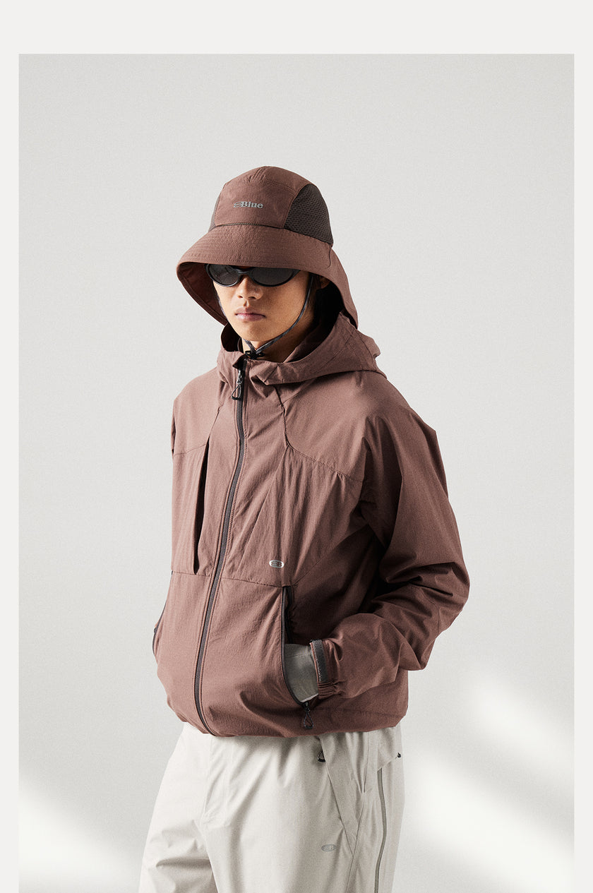 Blue Structured Soft-Shell Hooded Jacket