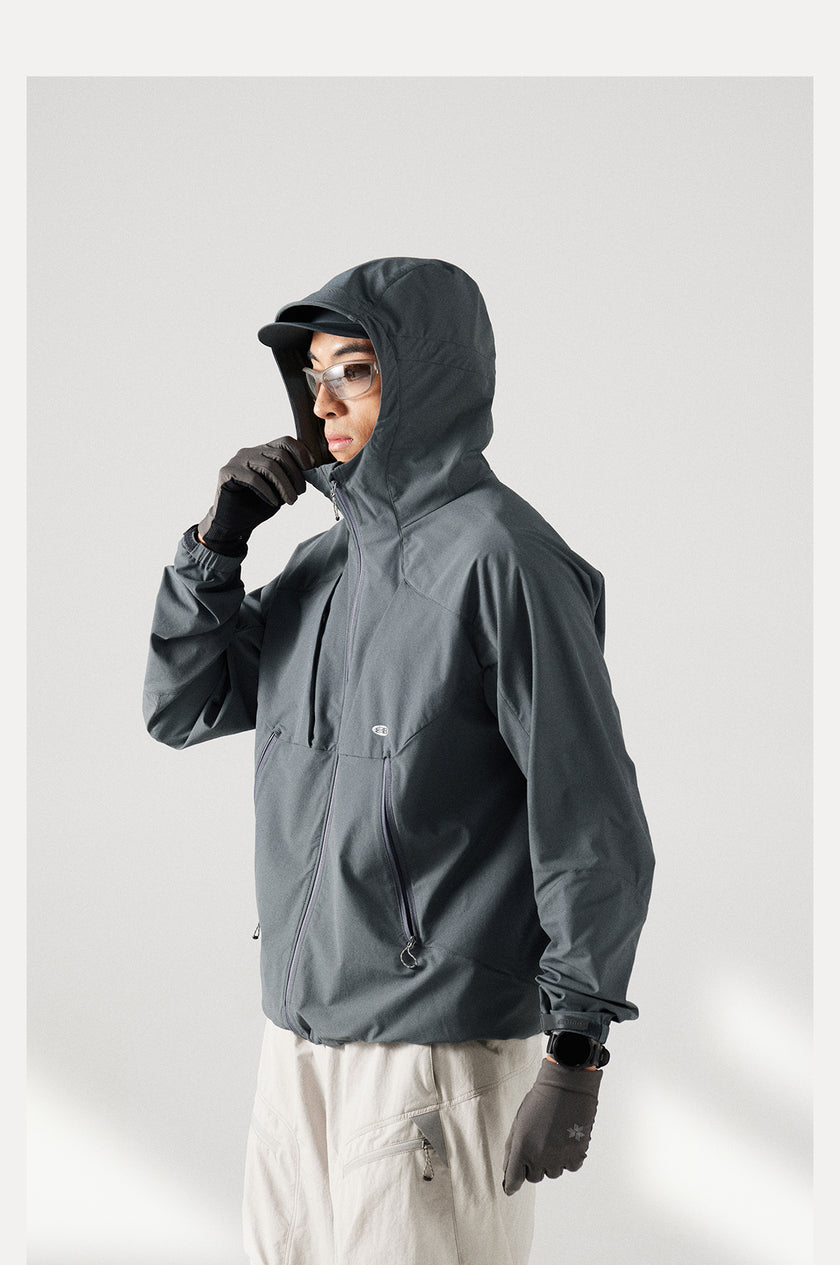 Blue Structured Soft-Shell Hooded Jacket