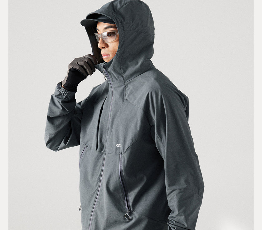 Blue Structured Soft-Shell Hooded Jacket