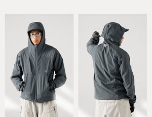 Blue Structured Soft-Shell Hooded Jacket