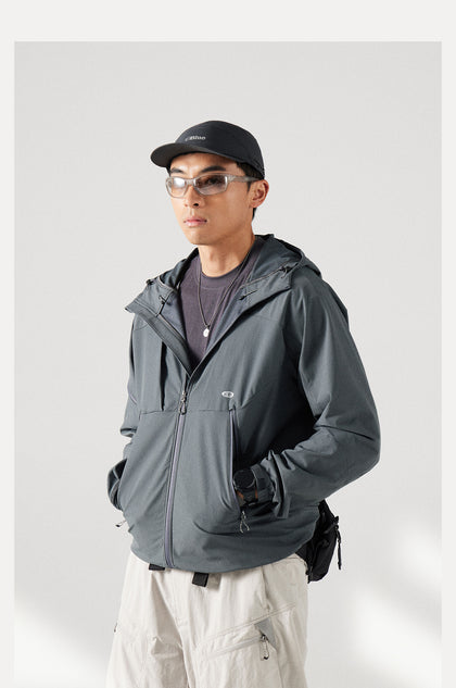 Blue Structured Soft-Shell Hooded Jacket