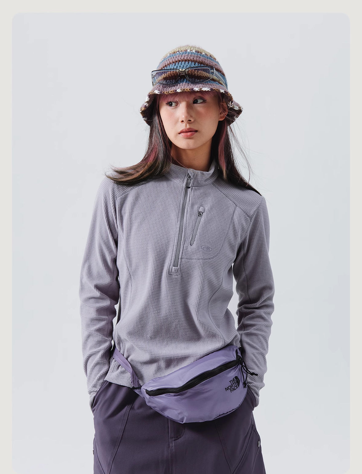 Blue Checkered Fleece Half-Zip Sweater