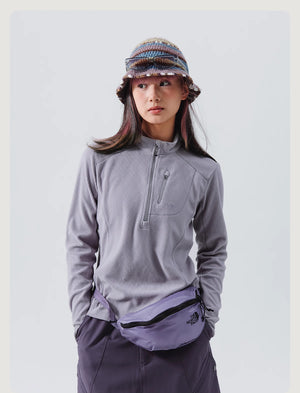 Blue Checkered Fleece Half-Zip Sweater