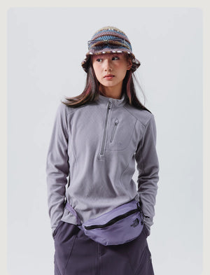 Blue Checkered Fleece Half-Zip Sweater