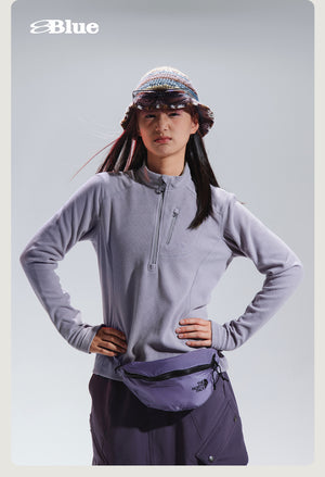 Blue Checkered Fleece Half-Zip Sweater