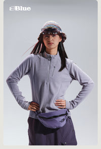 Blue Checkered Fleece Half-Zip Sweater