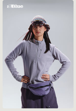 Blue Checkered Fleece Half-Zip Sweater