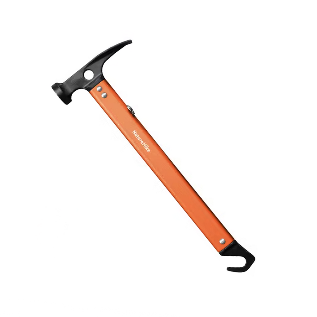 Naturehike orange aluminium camping hammer with black steel claw head and pull hook