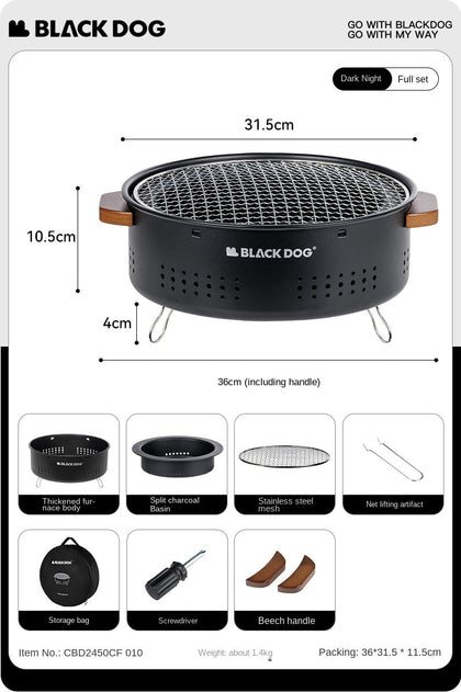 Futan serving as compact tabletop fire pit and grill for cooking