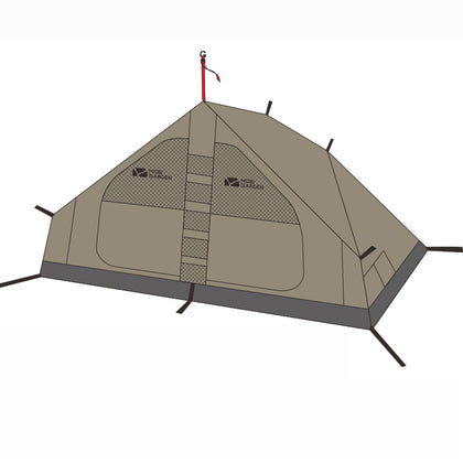 Illustration of a gray Mobi Garden inner tent for ERA 290 with visible brand logos and red detailing.