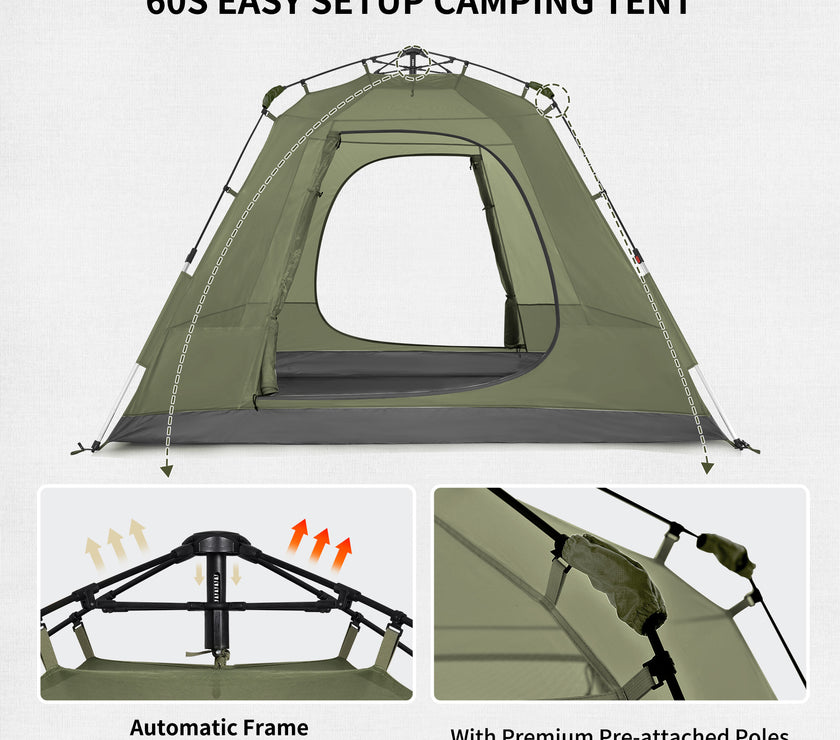 Naturehike Upf 50+ Ango Pop Up Tent For 4 Men (With Hall Pole)