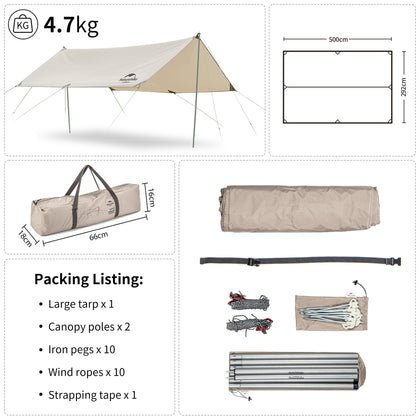 Naturehike Girder Shelter Tarp With 2 Poles Khaki