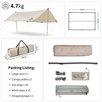 Naturehike Girder Shelter Tarp With 2 Poles Khaki