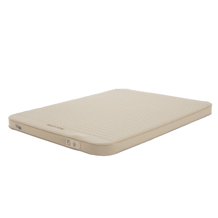 An automatic inflatable cushion in beige color, designed for double sleeping pads with an inner inflatable pump.