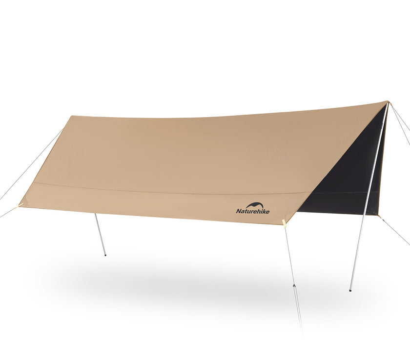 Beige and black camping tarp with 'Naturehike' logo on a white background