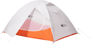 Camping tent with white and orange design on a white background
