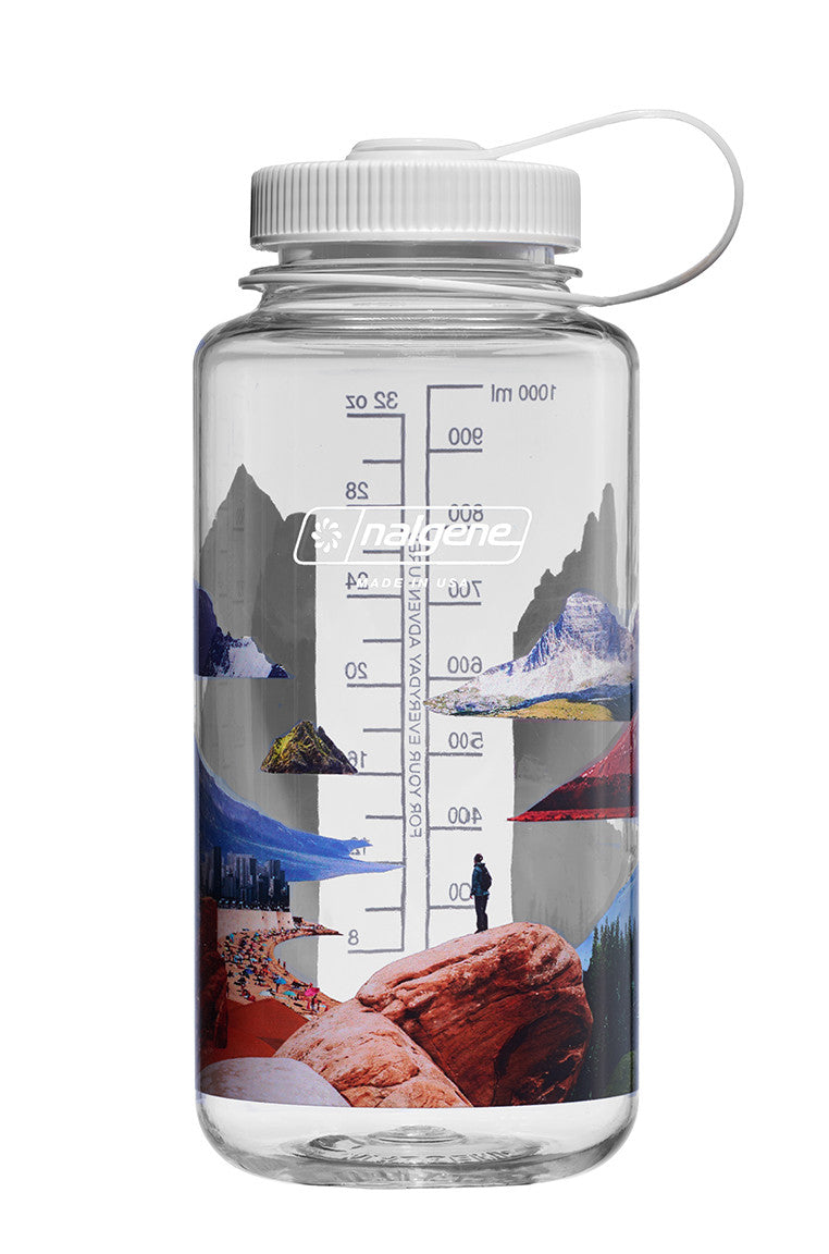 Nalgene 32oz Wide Mouth Sustain Bottle Mixed Landscapes surrealist print - front view